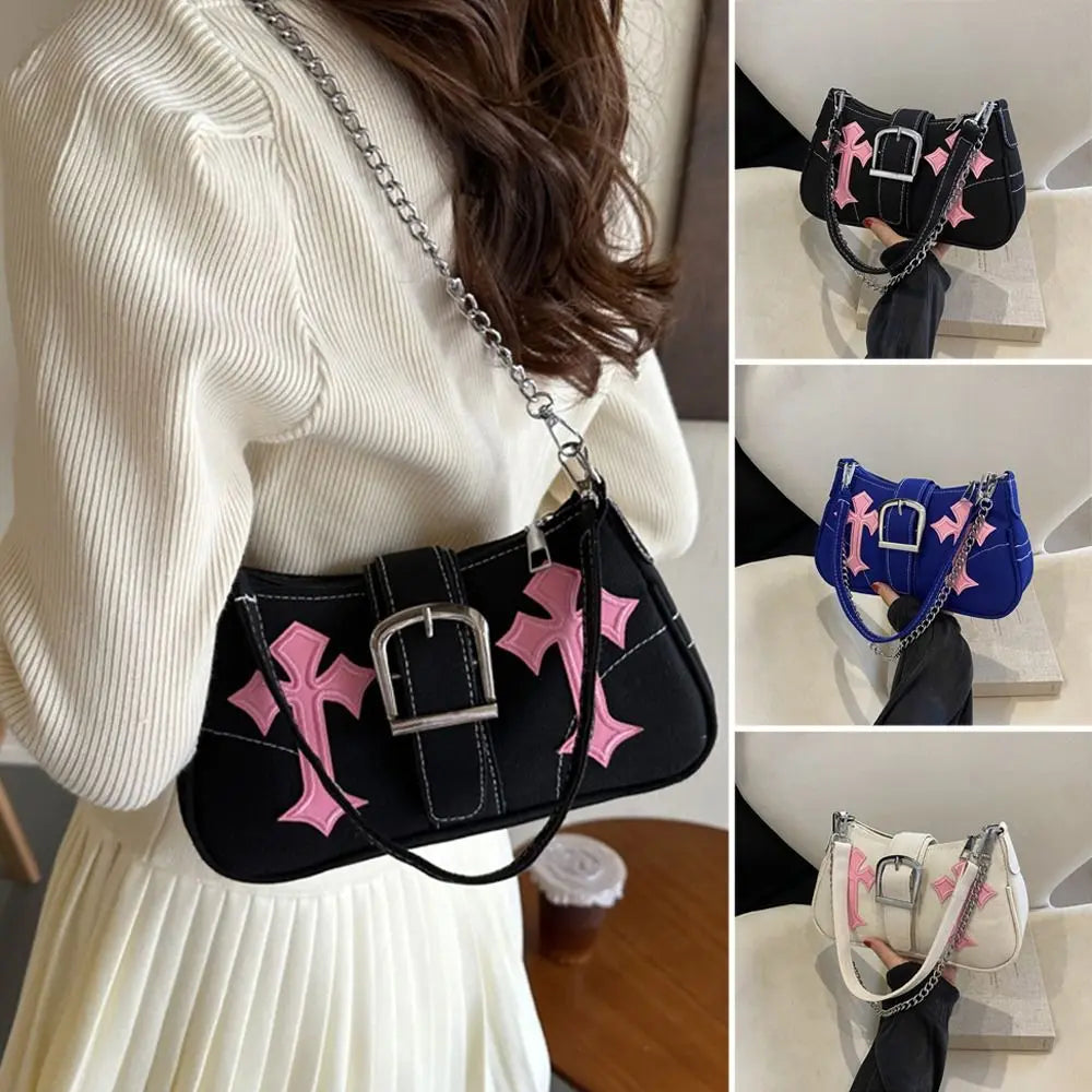 Sac à main avec fermoir métallique Hasp, sac bandoulière, sac porté sous le bras, sac cabas en toile simple et décontracté, accessoire de mode tendance au style urbain.