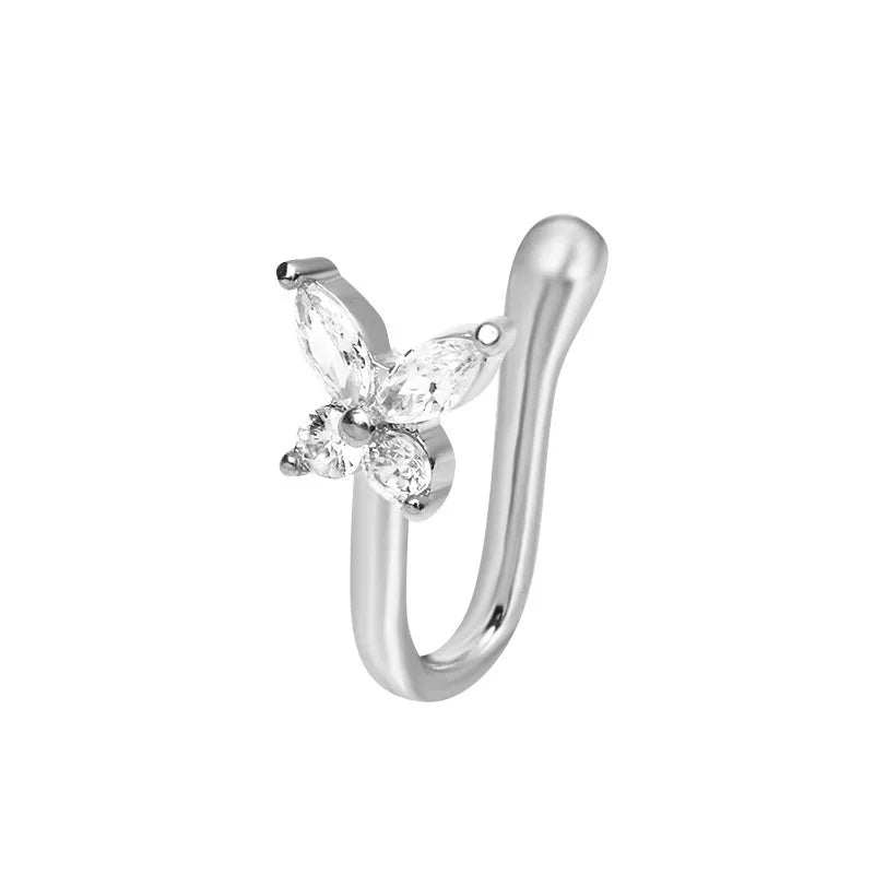 Anneau de nez papillon Egirl, faux piercing, manchette de nez moderne à clipser, ensemble de bijoux, accessoire papillon en cristal étincelant, esthétique