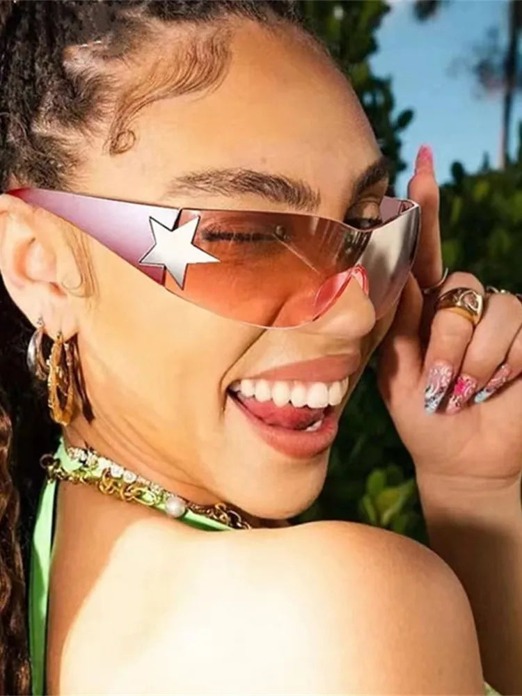 Lunettes de soleil sport punk Y2K de luxe, de marque, de créateur, style masque, monobloc, pour femme, cinq étoiles
