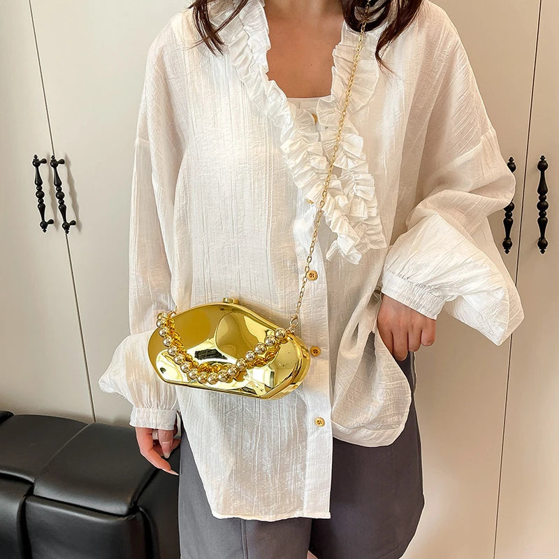 Sac à main en or pour femmes, pochettes à chaîne, mode géométrique, Mini bourse de soirée, boîte à bandoulière en acrylique de qualité, sacs à rouge à lèvres, 2025
