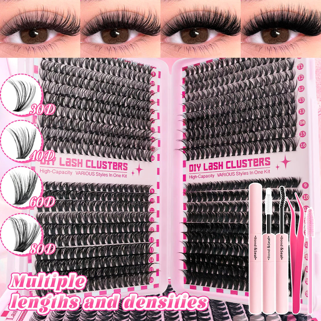 Kit de bouquets de faux cils 740/800 pièces – Longueurs mixtes pour extensions de cils ultra-légères et résistantes à l’eau. Permet de créer un look naturel pour le maquillage quotidien ou un effet glamour plus intense et sophistiqué.