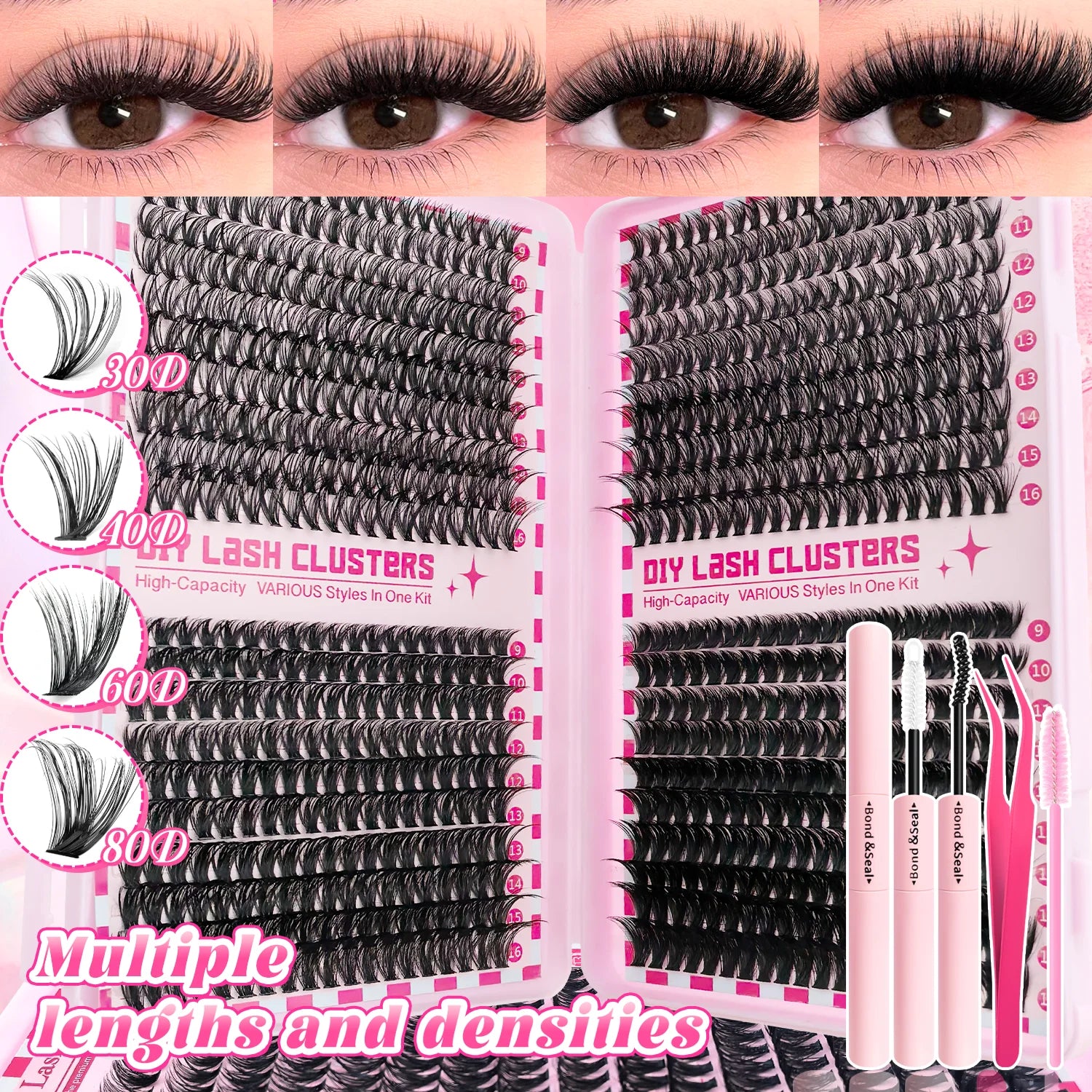Kit de bouquets de faux cils 740/800 pièces – Longueurs mixtes pour extensions de cils ultra-légères et résistantes à l’eau. Permet de créer un look naturel pour le maquillage quotidien ou un effet glamour plus intense et sophistiqué.