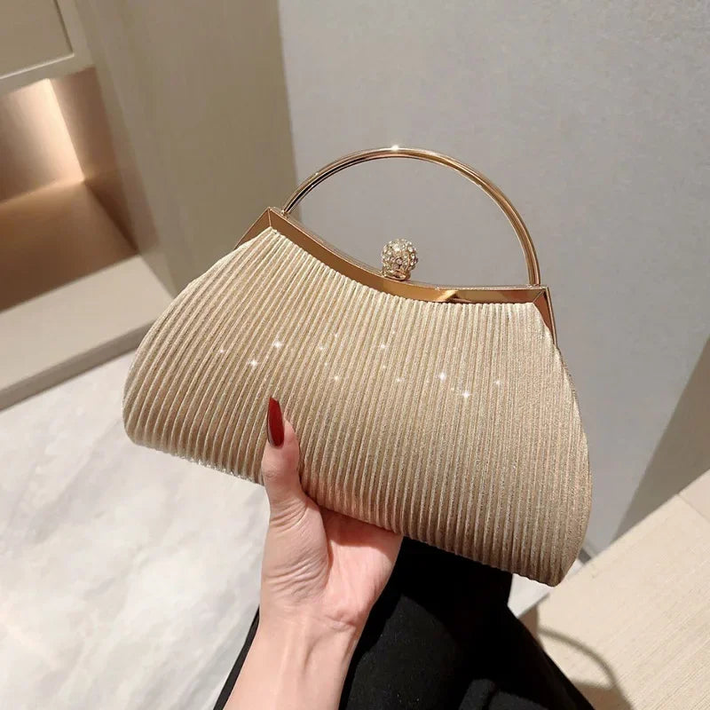 Sac à main de soirée plissé pour femmes, pochette de jour à paillettes avec poignée supérieure, sac à Clip pour dîner de mariage, bourse de fête en diamant doré