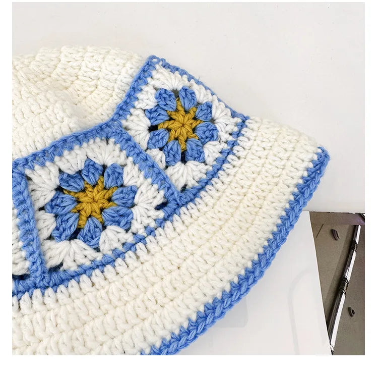 Chapeau seau coréen fait à la main au Crochet pour femmes, tissage tricoté, mode fleurs Y2k, bonnet de bassin, nouvelle collection automne hiver