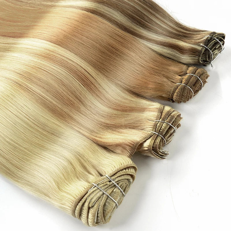 100% vrais cheveux humains blonds Clips dans les Extensions de cheveux paquets naturel noir en vrac blond 613 couleur Piano cheveux brésiliens 30 pouces
