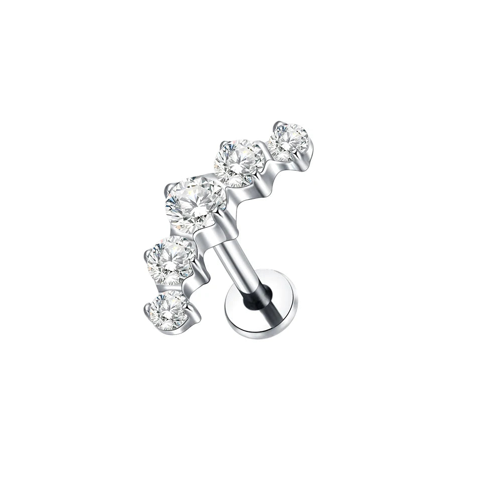 Boucle d'oreille en titane G23, Labret, Tragus, clou, filetage interne, anneaux à lèvres en Zircon, Cartilage Helix, Piercing, bijoux pour le corps, 16G, 1 pièce