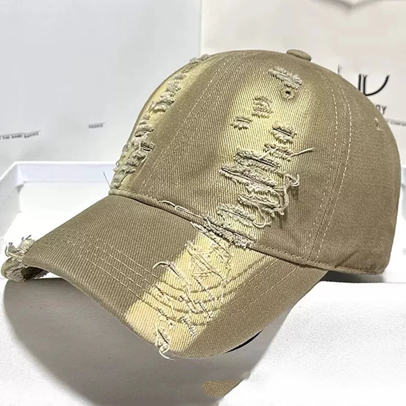 Nouveaux chapeaux de baseball à bords déchirés pour hommes et femmes, vieux casquettes à bord incurvé, ombre décontractée personnalisée, protection solaire d'extérieur, chapeaux Hip Hop