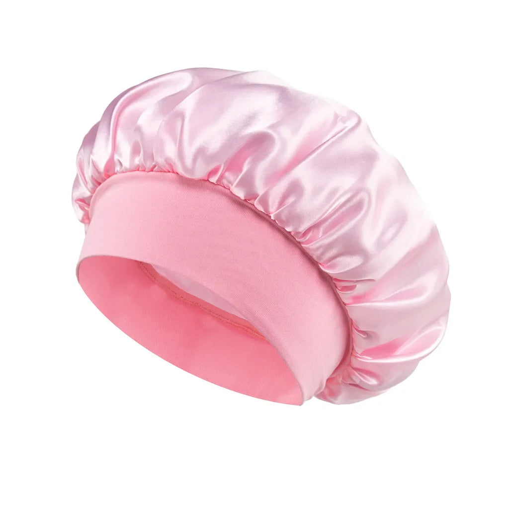 Bonnet en Satin pour femmes, pour dormir, soins capillaires, Bonnets en soie, solide, à larges bords, avec bande élastique souple