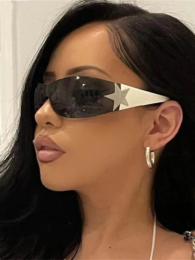 Lunettes de soleil sport punk Y2K de luxe, de marque, de créateur, style masque, monobloc, pour femme, cinq étoiles