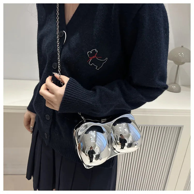 Sac en acrylique amusant pour femme, petit sac initié féminin, sac quebag argenté et doré
