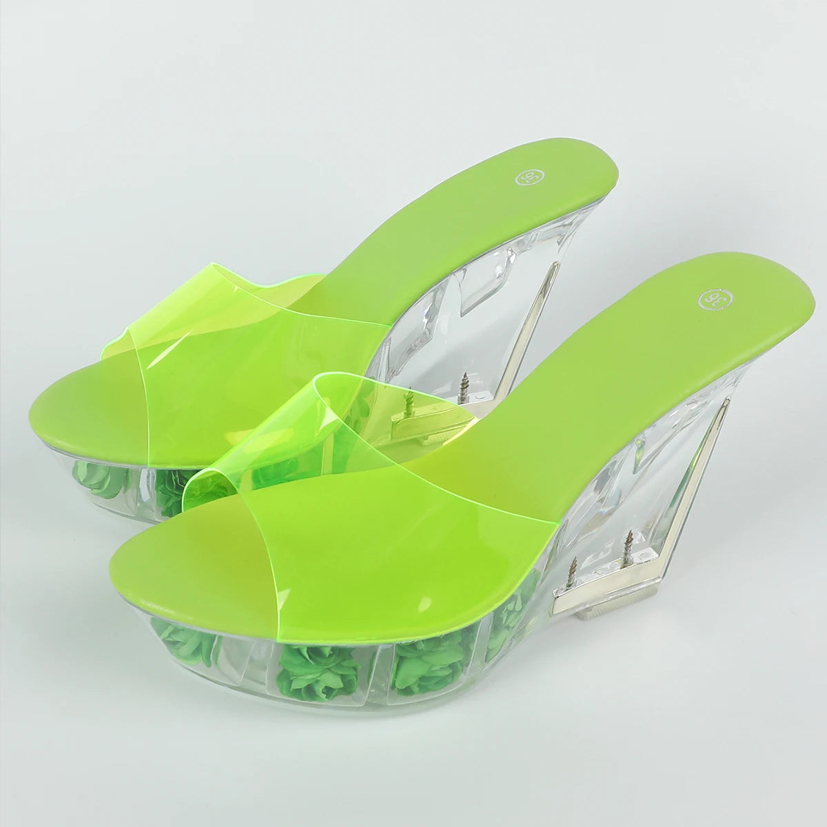 Nouvelles chaussures jelly orange, sandales d’été en PVC transparent. Talons compensés sexy de 10,5 cm, à plateforme rose, style tendance pour femme, mules extérieures à la mode.