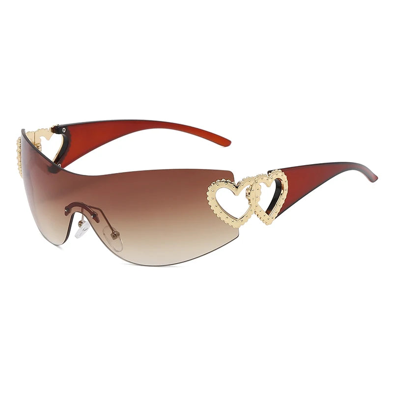 Lunettes de soleil de cyclisme sans monture pour hommes et femmes, lunettes de soleil rondes des années 2000, lunettes punk une pièce, nuances de mode, Y2K, ChimGradient