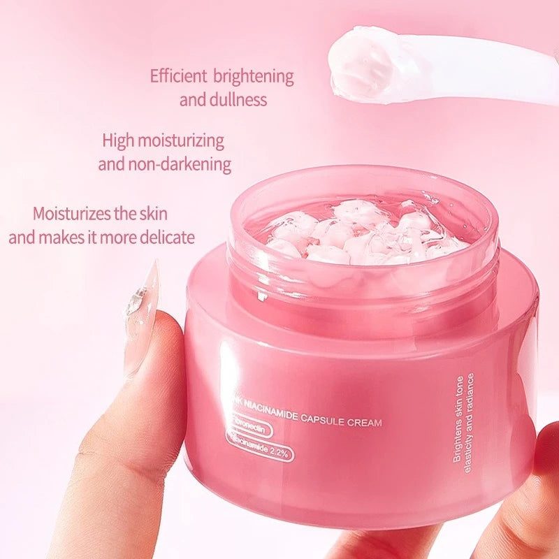 Crème Coréenne au Collagène Rose PDRN en Capsules avec Niacinamide pour un Teint Uniforme, Hydratant Léger Non Gras pour le Visage