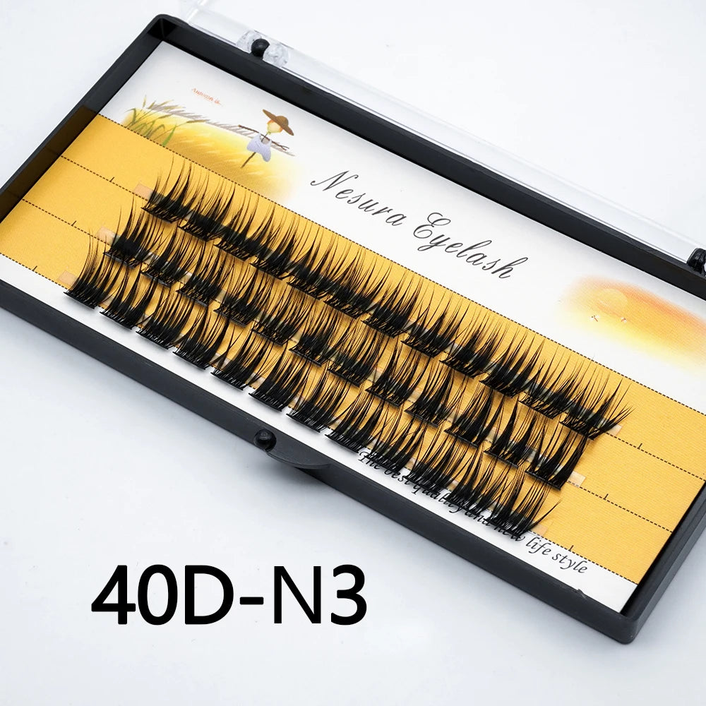 Faisceau de cils 1 boîte / 60 faisceaux de cils individuels naturels 40D / 30D faisceau de cils faits à la main 3D russe vison Cilia