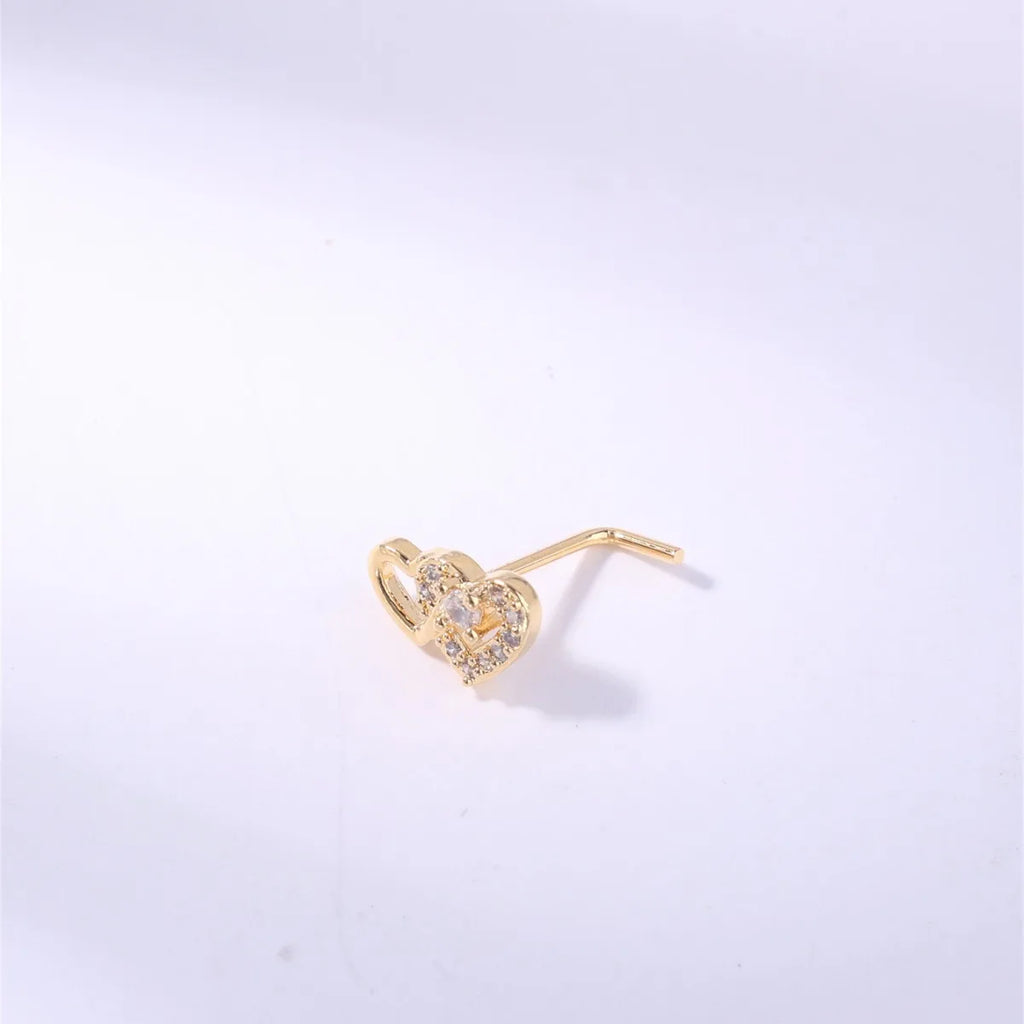 Anneaux de piercing nasal en forme de L 2G, avec cœur mignon et pierre CZ brillante, couleur or et argent, pour femmes et jeunes filles, bijoux de narine