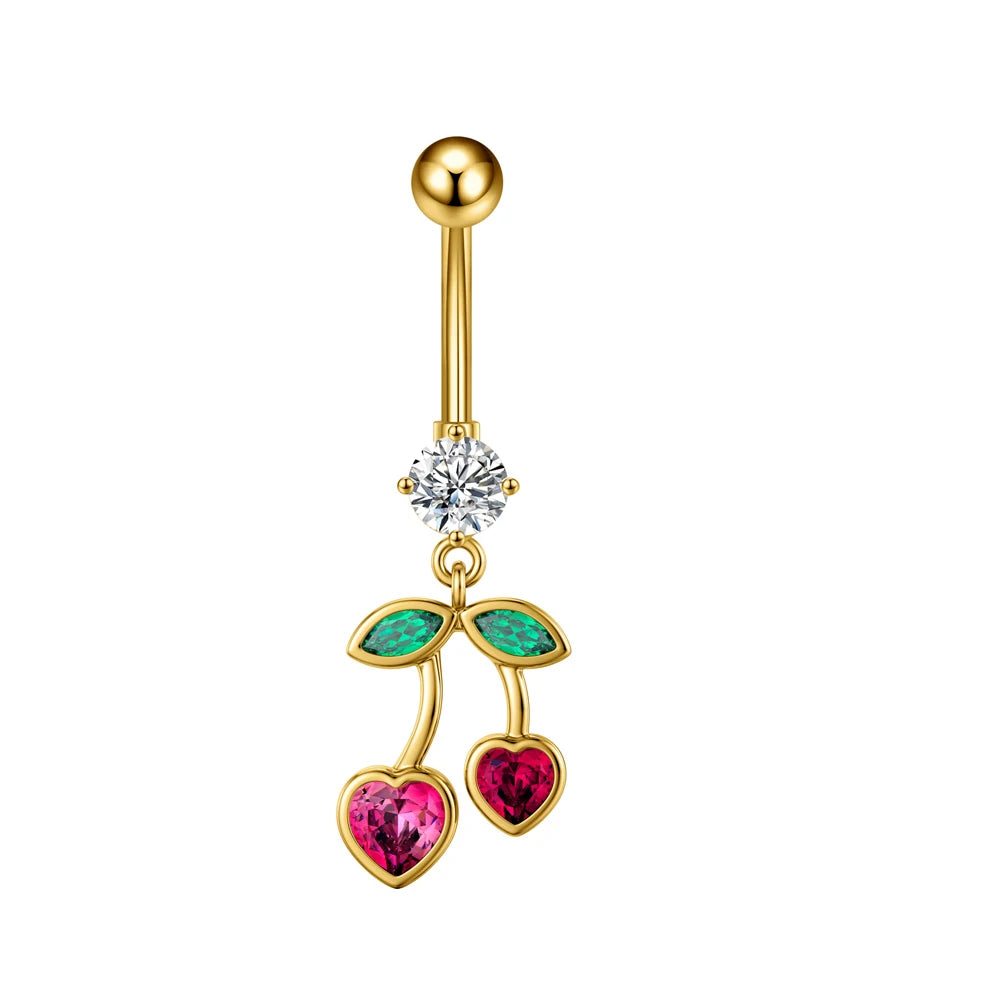 Anneaux de nombril série couleur or, carillon éolien, fleur pendante, cœur, anneau de ventre en acier inoxydable, bijoux de perçage de nombril, 1 pièce