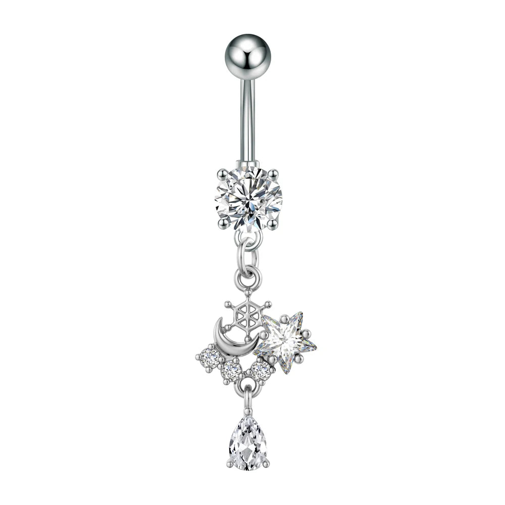Anneaux de nombril série couleur or, carillon éolien, fleur pendante, cœur, anneau de ventre en acier inoxydable, bijoux de perçage de nombril, 1 pièce