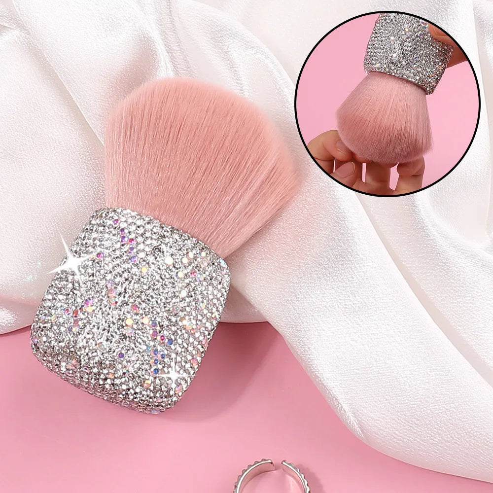 Pinceau de maquillage de luxe avec strass scintillants, pinceau à poudre rose super doux, pinceau Kabuki portable pour blush et bronzer, Glam Cosmet