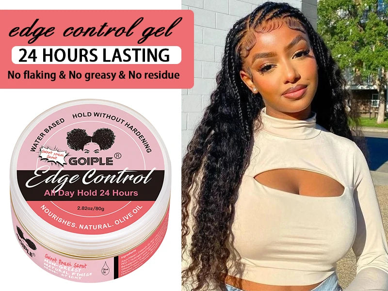 Gel de contrôle des bords à tenue supplémentaire, 80g, pour perruque 4c, 24 heures, Gel de contrôle longue durée, bord non gras, lissant, cire coiffante
