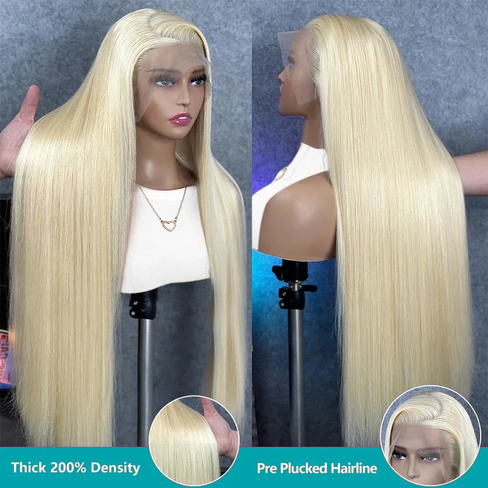 13x4 13x6 HD Transparent pleine dentelle frontale perruques 613 Blonde couleur droite perruque de cheveux humains avant de lacet perruques pour les femmes 46 pouces