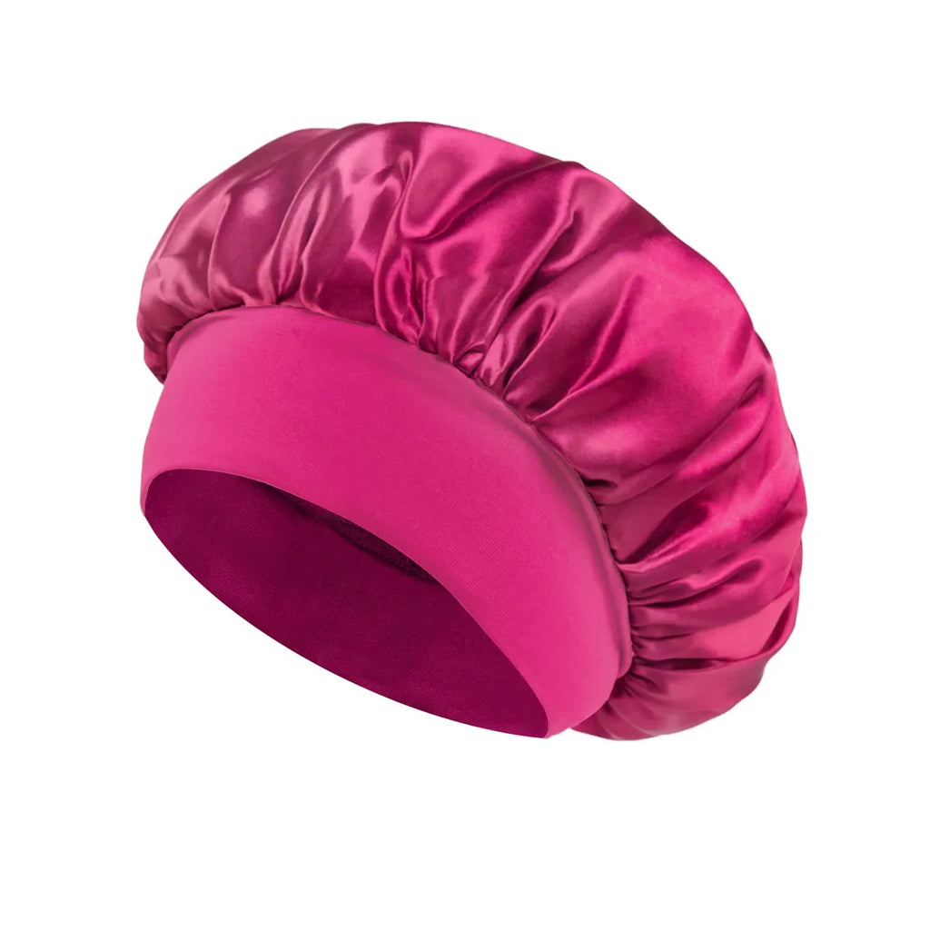 Bonnet en Satin pour femmes, pour dormir, soins capillaires, Bonnets en soie, solide, à larges bords, avec bande élastique souple