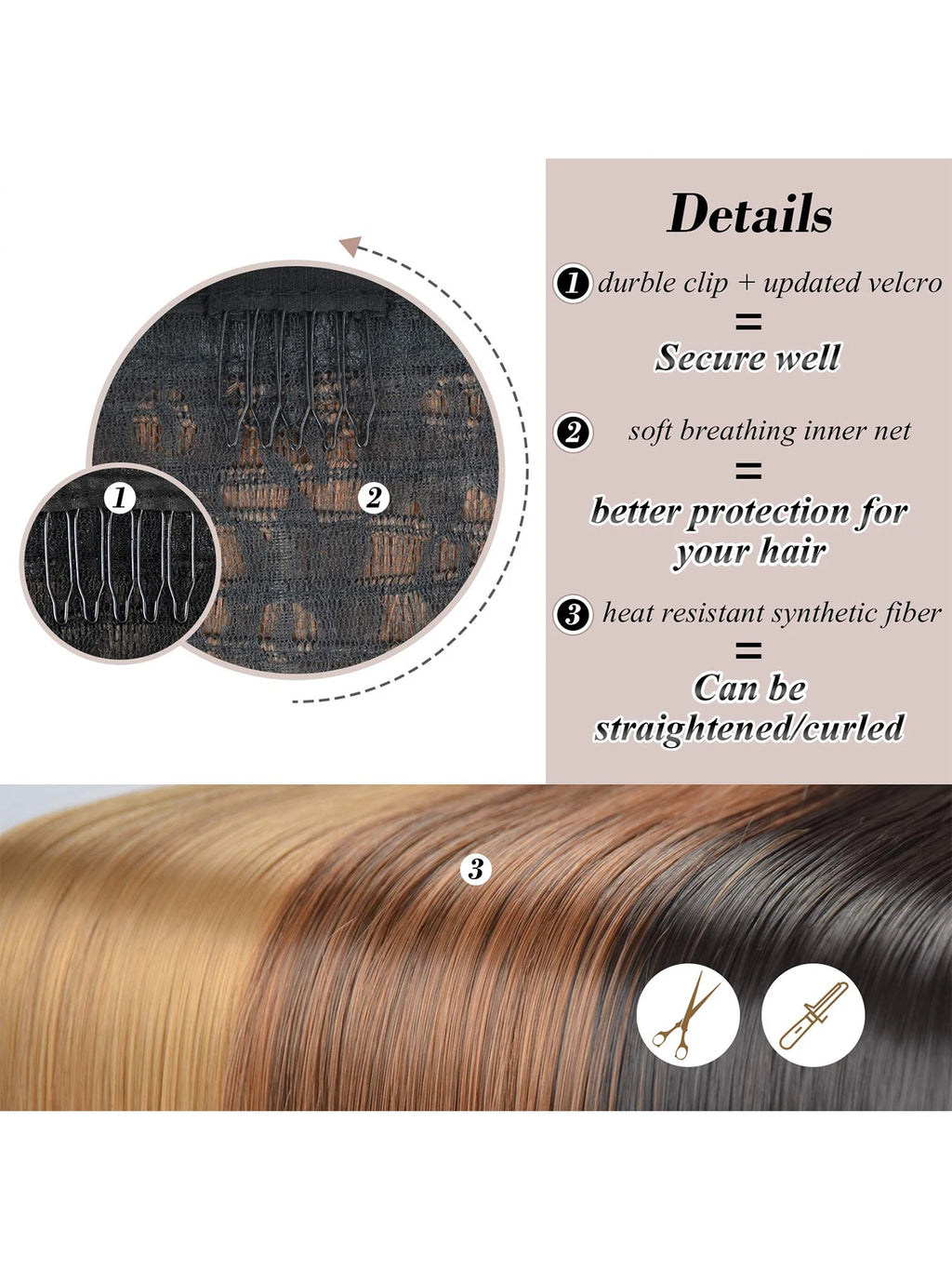 Queue de cheval synthétique longue et droite de 22 pouces, extension de cheveux à enrouler avec clip, résistante à la chaleur, postiche blond