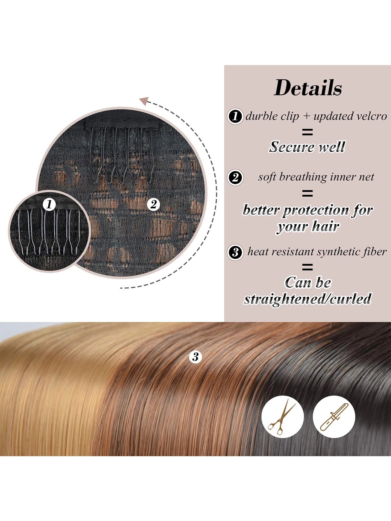 Queue de cheval synthétique longue et droite de 22 pouces, extension de cheveux à enrouler avec clip, résistante à la chaleur, postiche blond