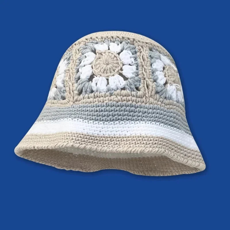 Chapeau seau coréen fait à la main au Crochet pour femmes, tissage tricoté, mode fleurs Y2k, bonnet de bassin, nouvelle collection automne hiver