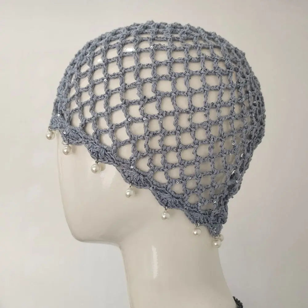 Bonnet en crochet ajouré tressé respirant avec perles et franges, style rétro, pour femme, été