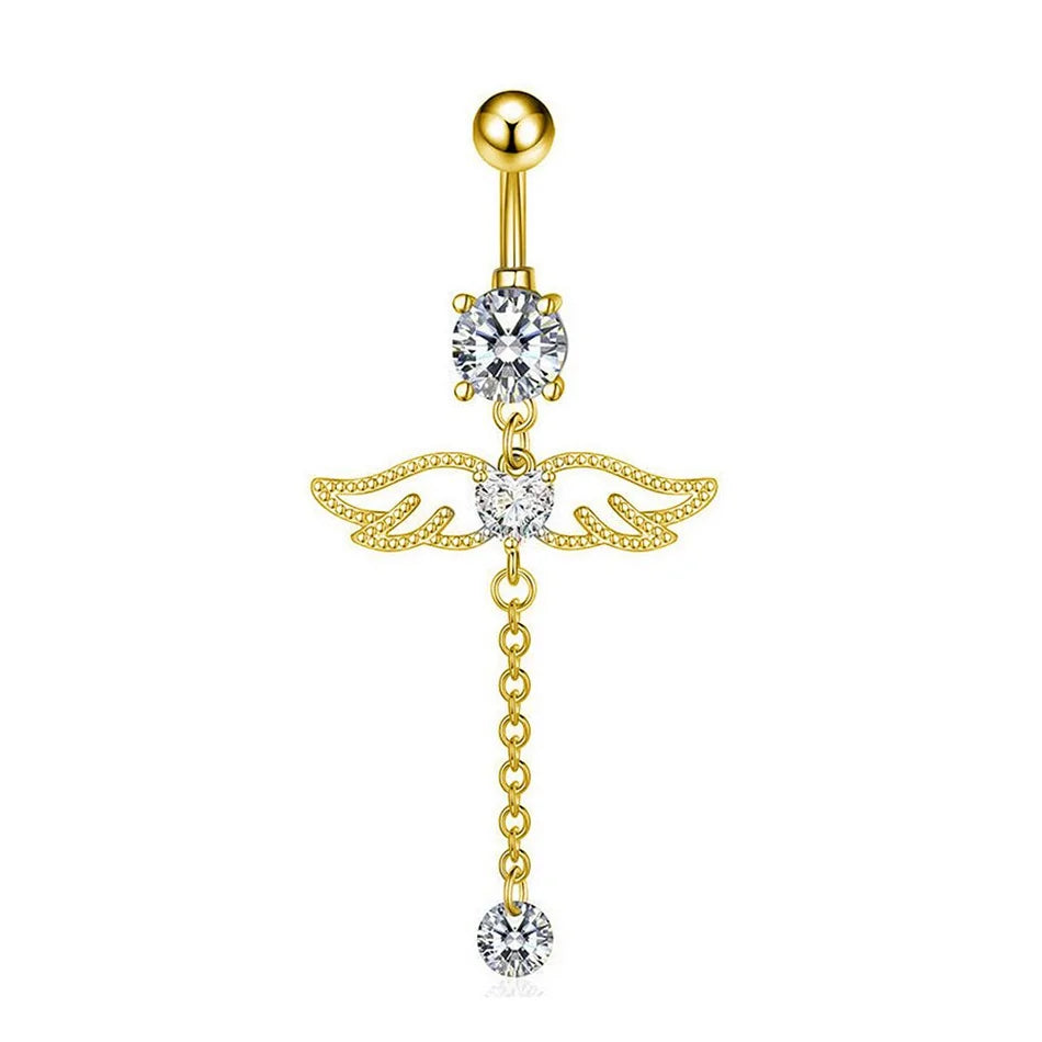 Piercing de nombril à filetage interne en titane – Bijou de nombril avec barre de piercing et pendentif décoratif. Orné d’une longue chaîne avec nœud, fleur ou papillon suspendu pour un look élégant et féminin.