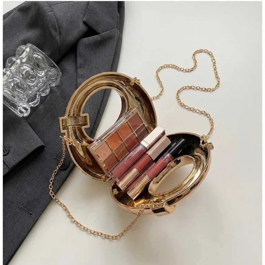 Mini sacs de soirée dorés, sacs à main de luxe de créateur, sacs à bandoulière, pochettes rondes en acrylique pour fêtes et mariages, ornées de diamants, style Ins