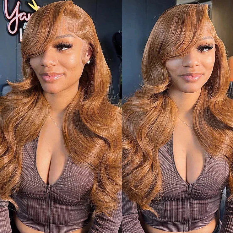 Perruque Lace Front 13x6 Ginger Orange en cheveux humains, texture Body Wave, dentelle transparente 13x4 ou 13x6, pour un effet naturel, lumineux et tendance.