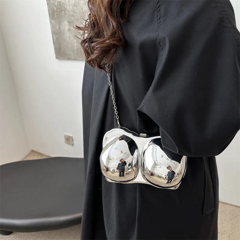 Sac en acrylique amusant pour femme, petit sac initié féminin, sac quebag argenté et doré