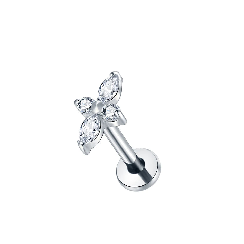 Boucle d'oreille en titane G23, Labret, Tragus, clou, filetage interne, anneaux à lèvres en Zircon, Cartilage Helix, Piercing, bijoux pour le corps, 16G, 1 pièce
