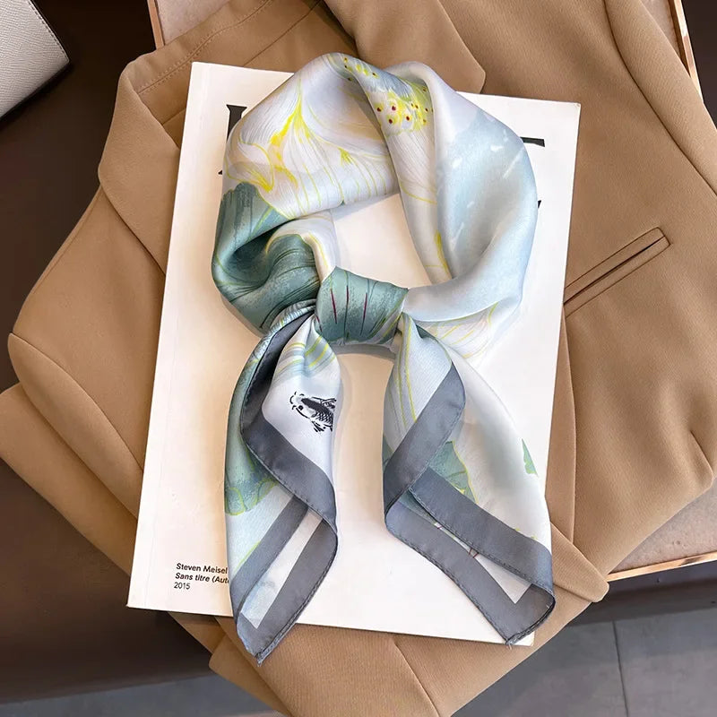 Écharpe Pashmina en soie imprimée pour femmes, châle carré, bandeau décoratif, Design de luxe, Bandana, nouvelle mode 70x70cm, 2026