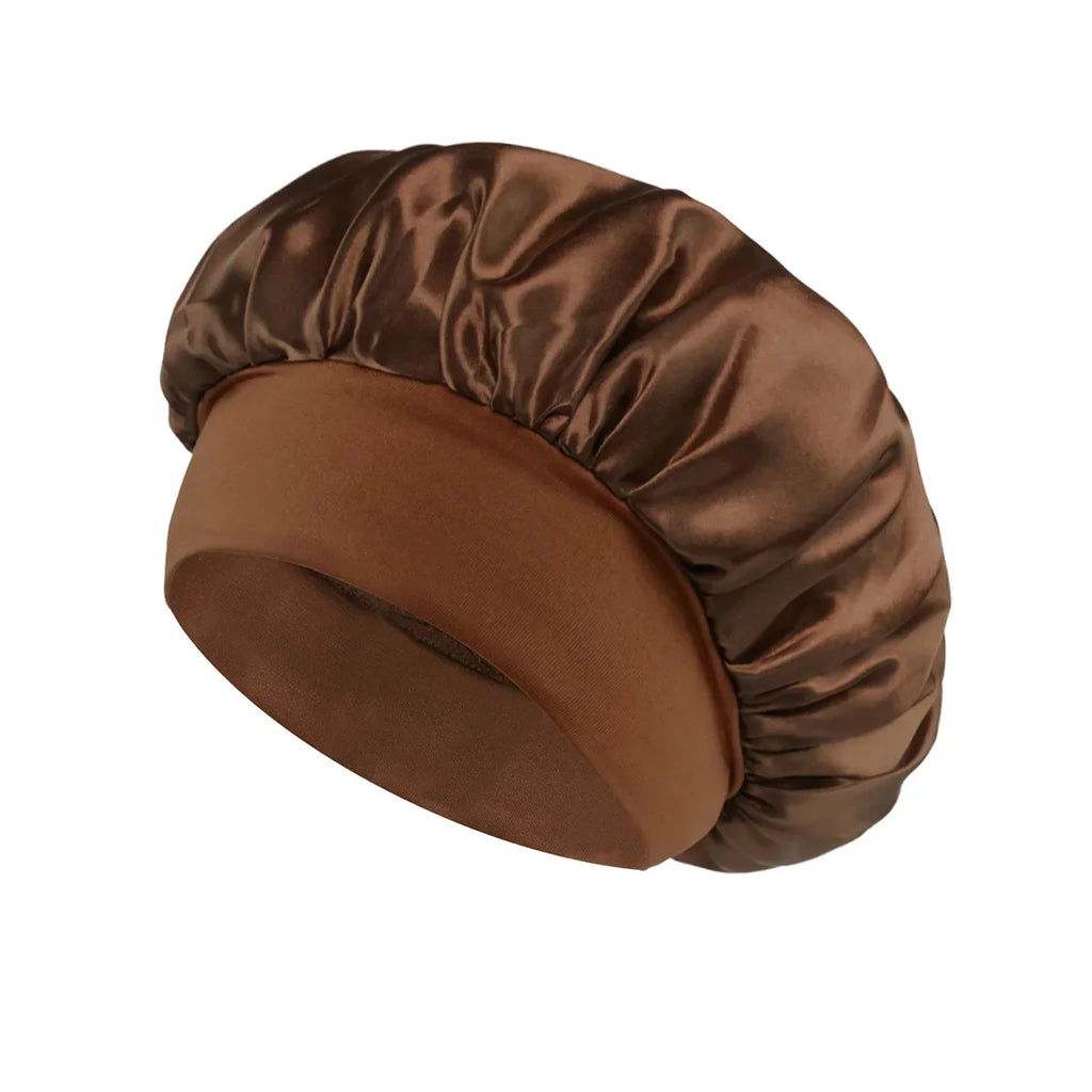 Bonnet en Satin pour femmes, pour dormir, soins capillaires, Bonnets en soie, solide, à larges bords, avec bande élastique souple