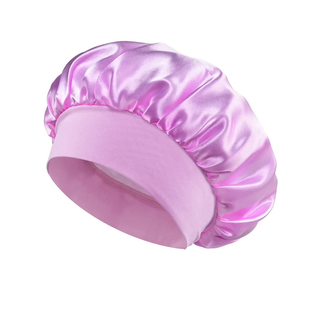 Bonnet en Satin pour femmes, pour dormir, soins capillaires, Bonnets en soie, solide, à larges bords, avec bande élastique souple