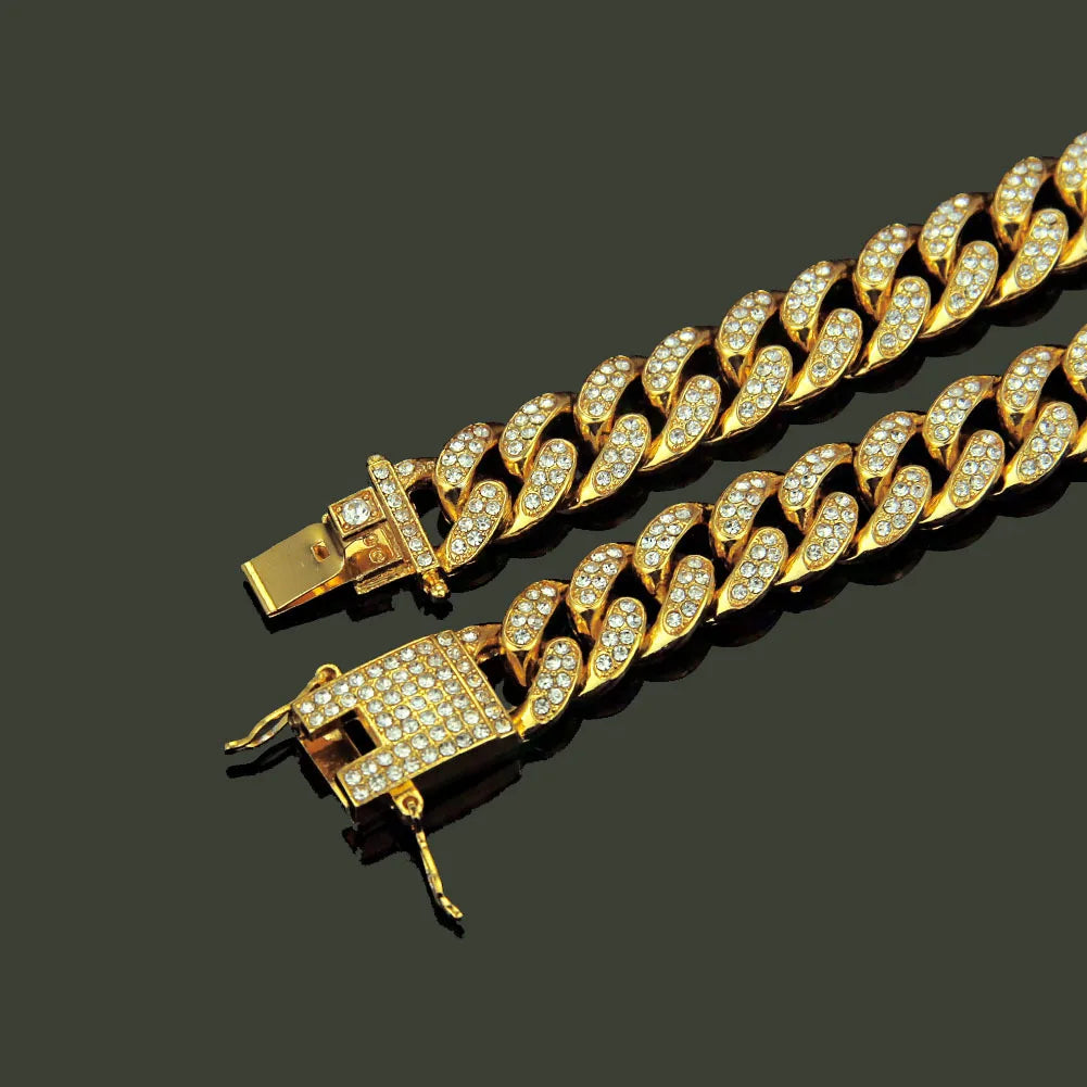 Collier chaîne en zircon – Chaîne gourmette robuste et luxueuse, style Hip-Hop sertie de pierres scintillantes, bijou bling-bling pour soirées et événements.