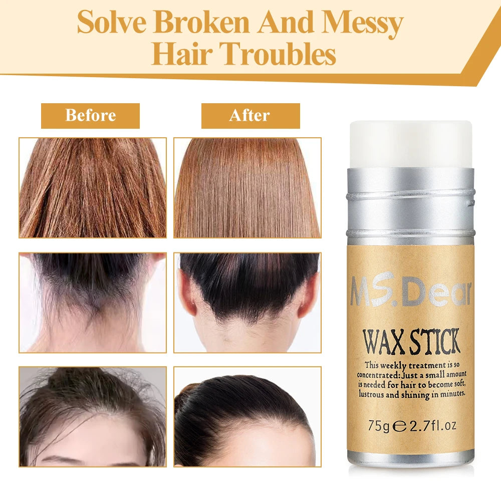Stick de cire coiffante pour cheveux et perruques, formule professionnelle sous forme de gel-crème non grasse. Idéal pour lisser et discipliner les cheveux rebelles, les frisottis et les petits cheveux cassés. Convient aux hommes et aux femmes
