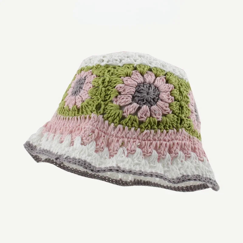 Chapeau seau coréen fait à la main au Crochet pour femmes, tissage tricoté, mode fleurs Y2k, bonnet de bassin, nouvelle collection automne hiver