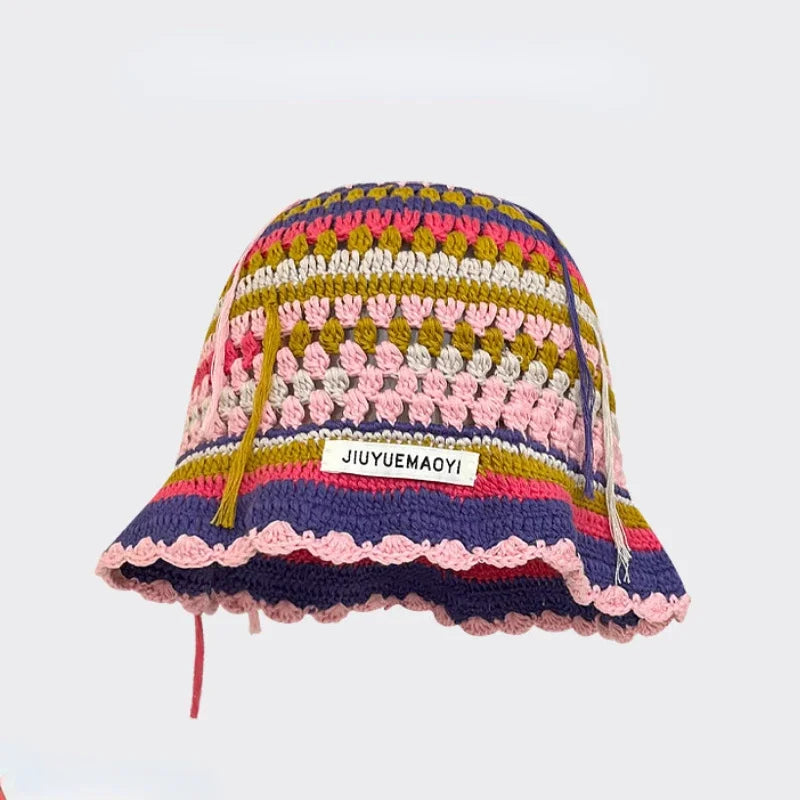 Chapeau seau coréen fait à la main au Crochet pour femmes, tissage tricoté, mode fleurs Y2k, bonnet de bassin, nouvelle collection automne hiver