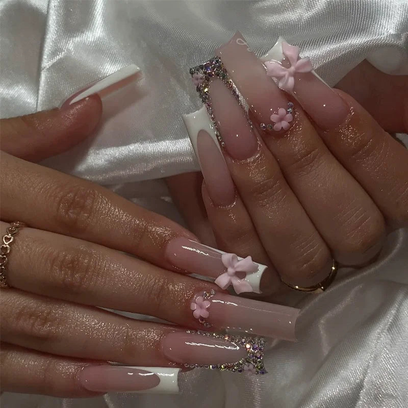 Faux Ongles Longs Bruns N64.Glitter Ballet Wearable, Design Français, Presse Complète sur Nail Ins, Nail Tips Art, 24Pcs