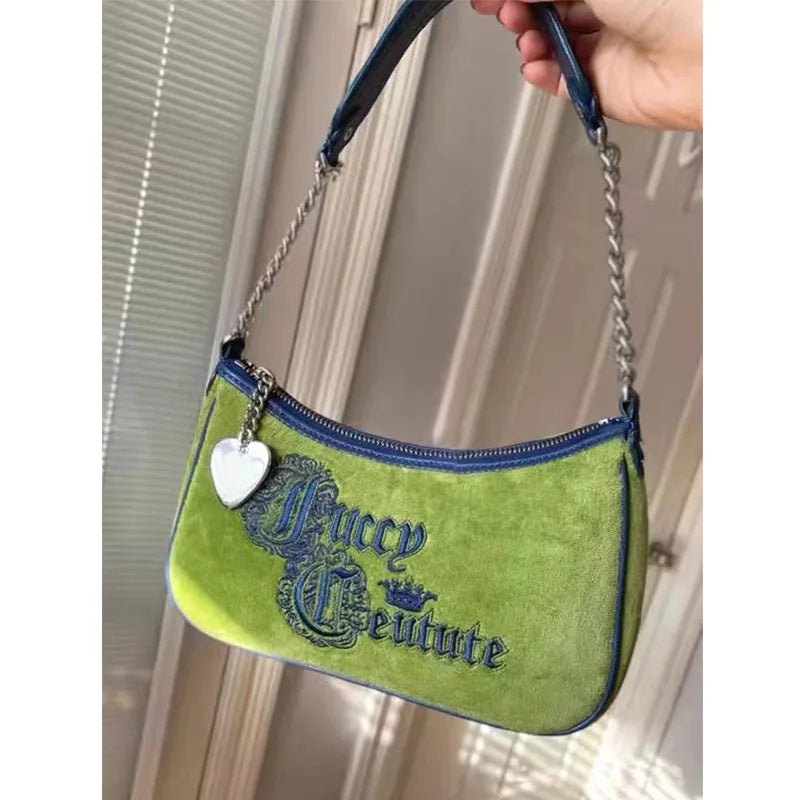 Sac vintage sous le bras, sac à main unique vert brodé, sac à bandoulière simple pour filles et femmes, sac baguette tendance, sac crossbody (porté en travers du corps).