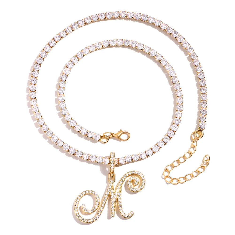 Collier pendentif lettre pour femme – initiale A à Z, chaîne style tennis avec zircons cubiques (CZ), choker luxueux “iced out”, bijou bling-bling cadeau