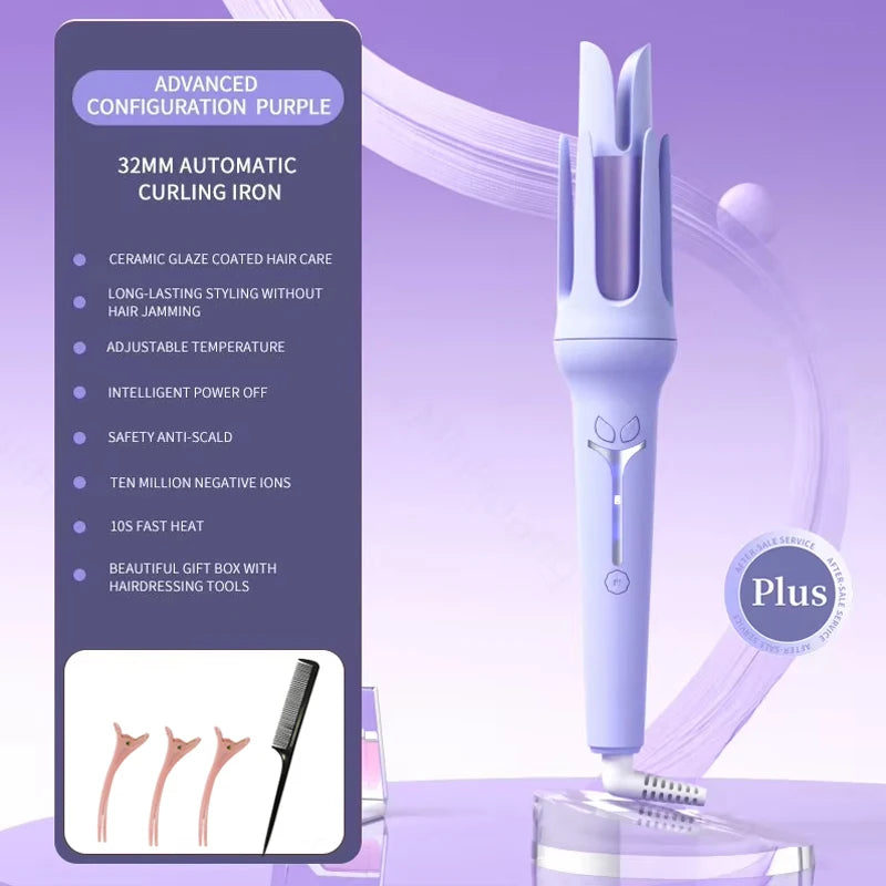 Fer à friser automatique, bigoudi en céramique anionique, chauffage rapide réglable à 4 vitesses, outils de coiffage à la mode, grand rouleau, 32 mm