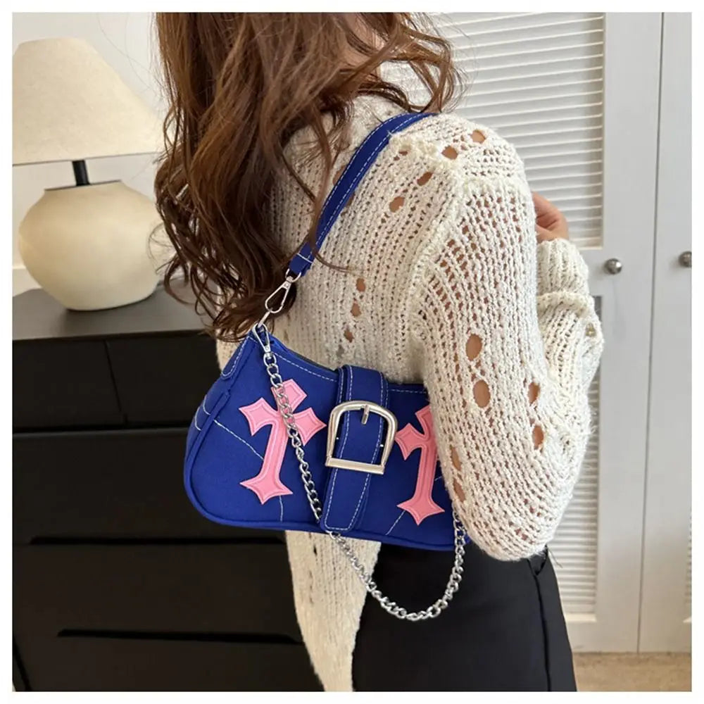 Sac à main avec fermoir métallique Hasp, sac bandoulière, sac porté sous le bras, sac cabas en toile simple et décontracté, accessoire de mode tendance au style urbain.
