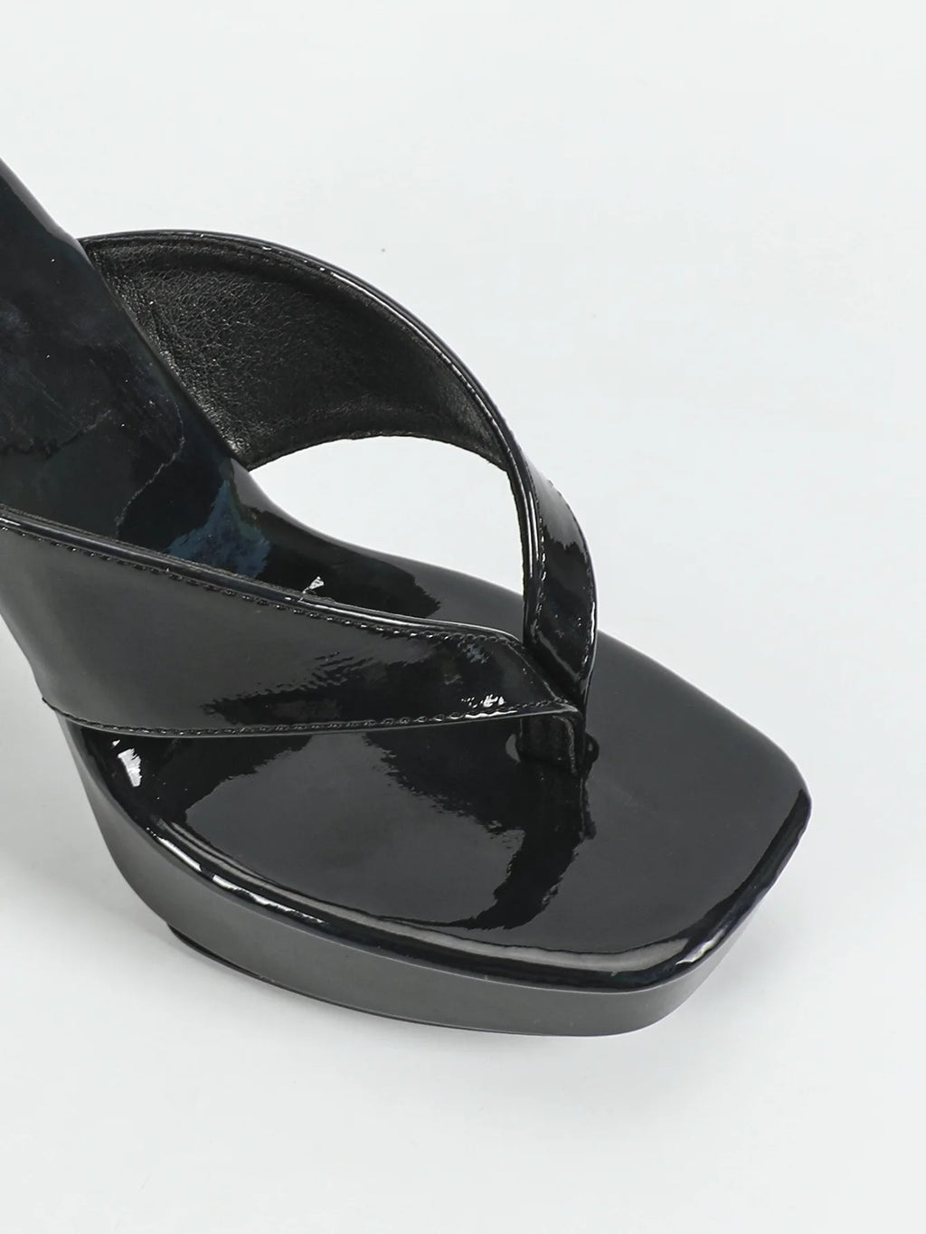 Sandales à bout carré pour femme – tongs d’été, chaussons estivaux, semelle épaisse 12 cm, mules à talons hauts avec séparateur d’orteil, chaussures noires d’extérieur pour femme