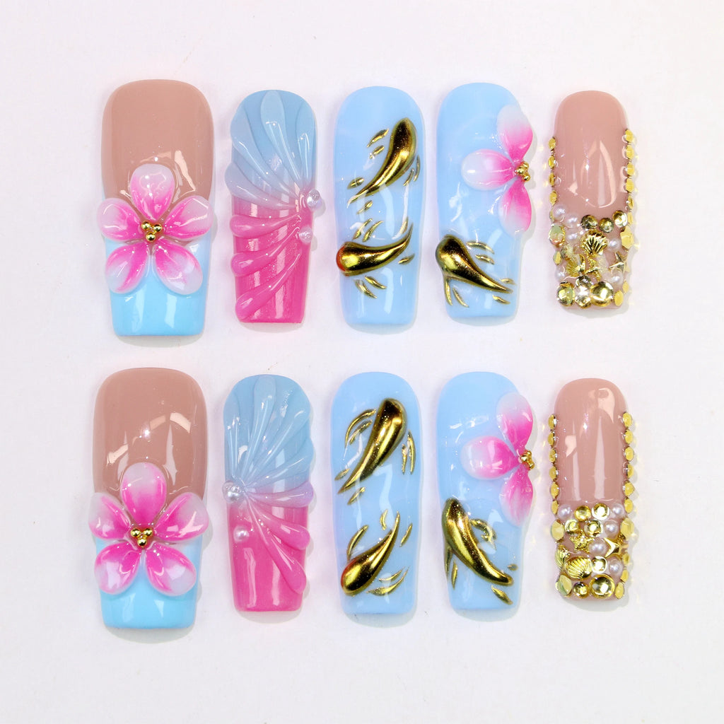 10 pièces 30mm 3D belle manucure faite à la main presse sur les ongles, faux fleurs peintes à la main en acrylique