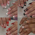 Faux ongles moyens avec pendentif à nœud 3d, 96 pièces, ongles acryliques en forme de cœur, strass, ongles pour femmes entièrement coupés