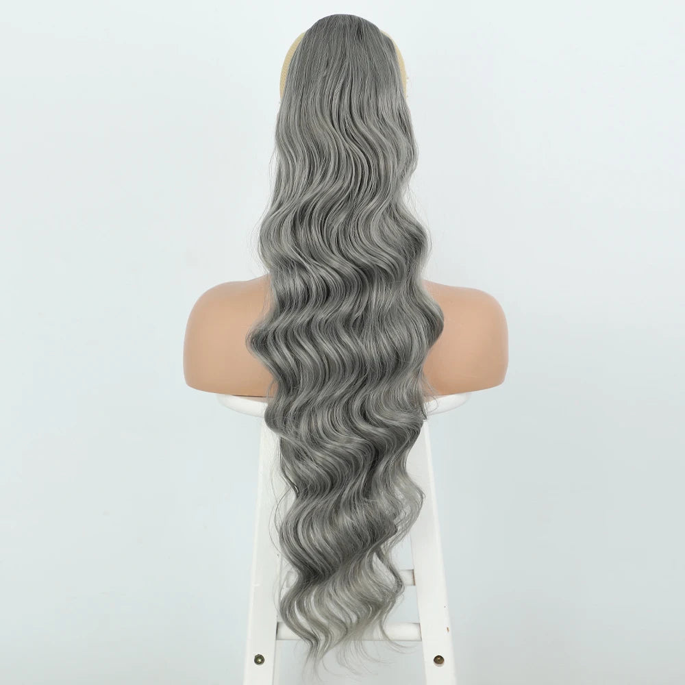 Extension de Cheveux Queue de Cheval Ondulée pour Femme, 24 Pouces, Longue Ondulation, Proximité Wstring, réinitialisation en Queue de Cheval Rouge, Fausse Queue de Cheval, Postiche